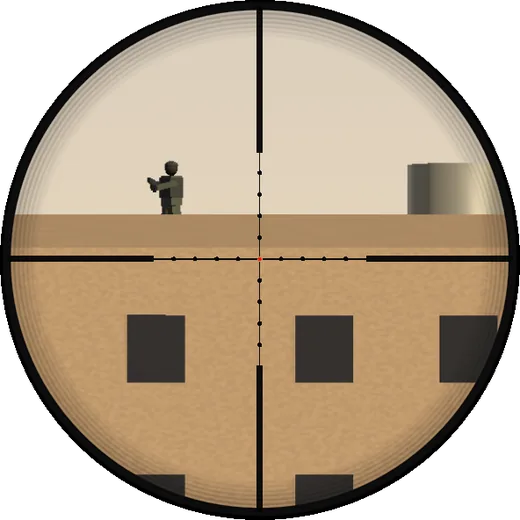 Looking through a rifle scope at a long-range target